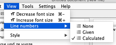 View menu for selecting line number style