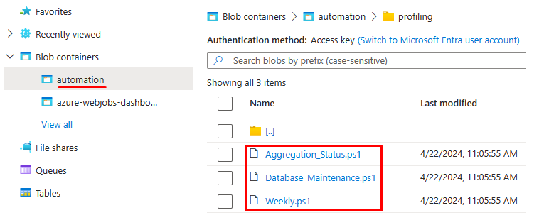 Runbooks in blob storage