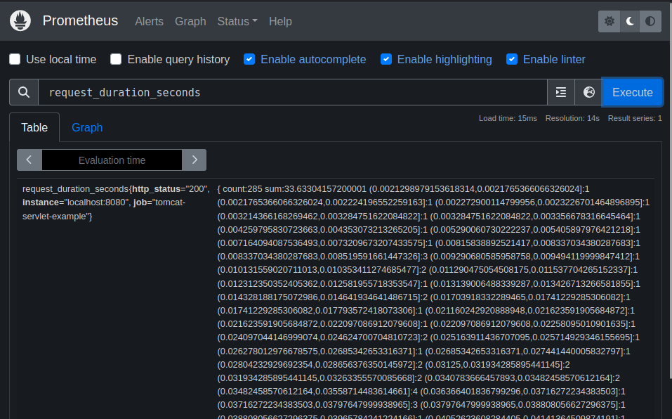 Screenshot showing a Prometheus Native Histogram in Text Format