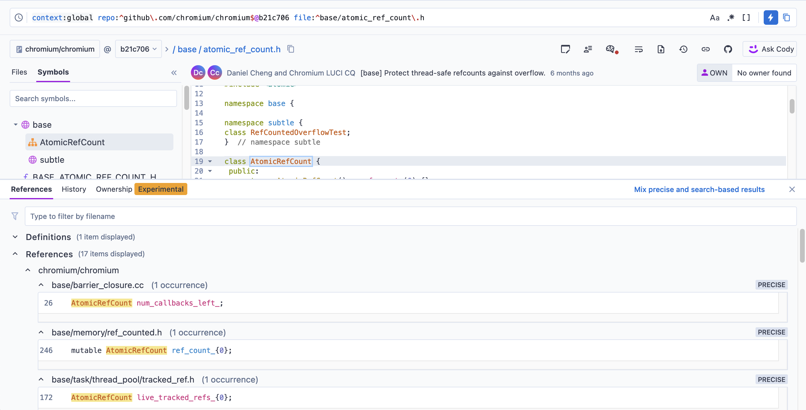 Chromium code navigation screenshot